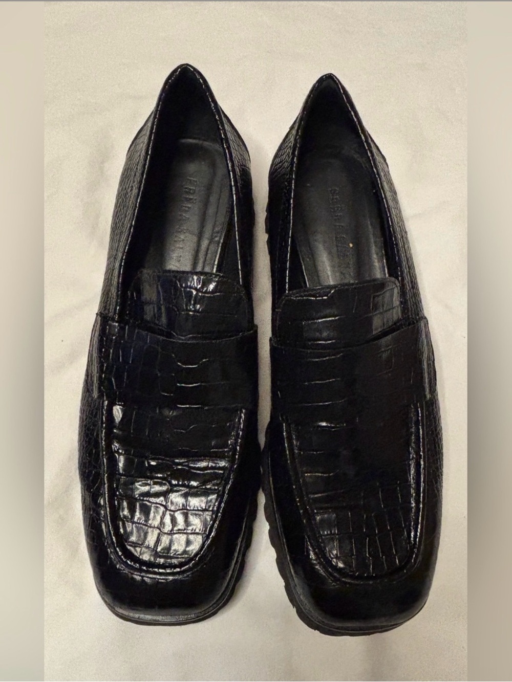 Freda Salvador HANA Black Croc Embossed Leather Lug Loafers Women’s 10